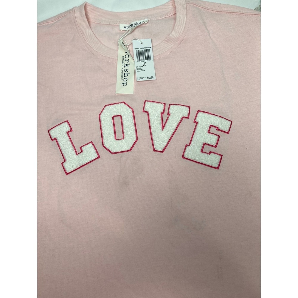 Workshop Republic Clothing Love Appliqué Pink Crewneck Sweatshirt Women's Large - Picture 6 of 8